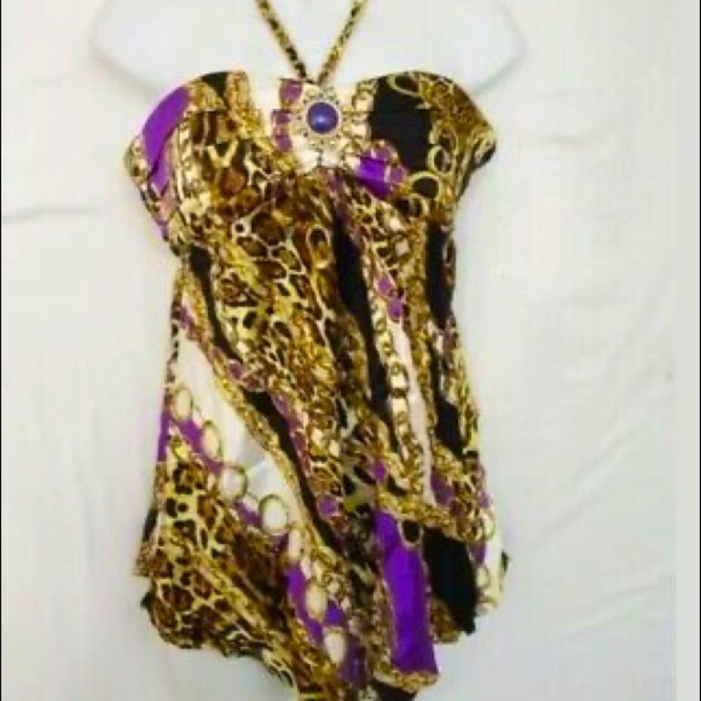 Cache Purple Chain Medallion Halter Euc - image 1